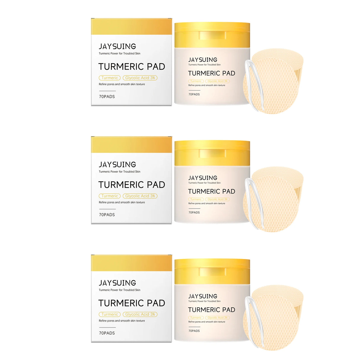 Jaysuing Turmeric Pad Facial Pore Cleansing Troubled Skin Glow Boosting Skin-Firming Moisturizing Exfoliating Brightening Skin Facial Cleaning Pads