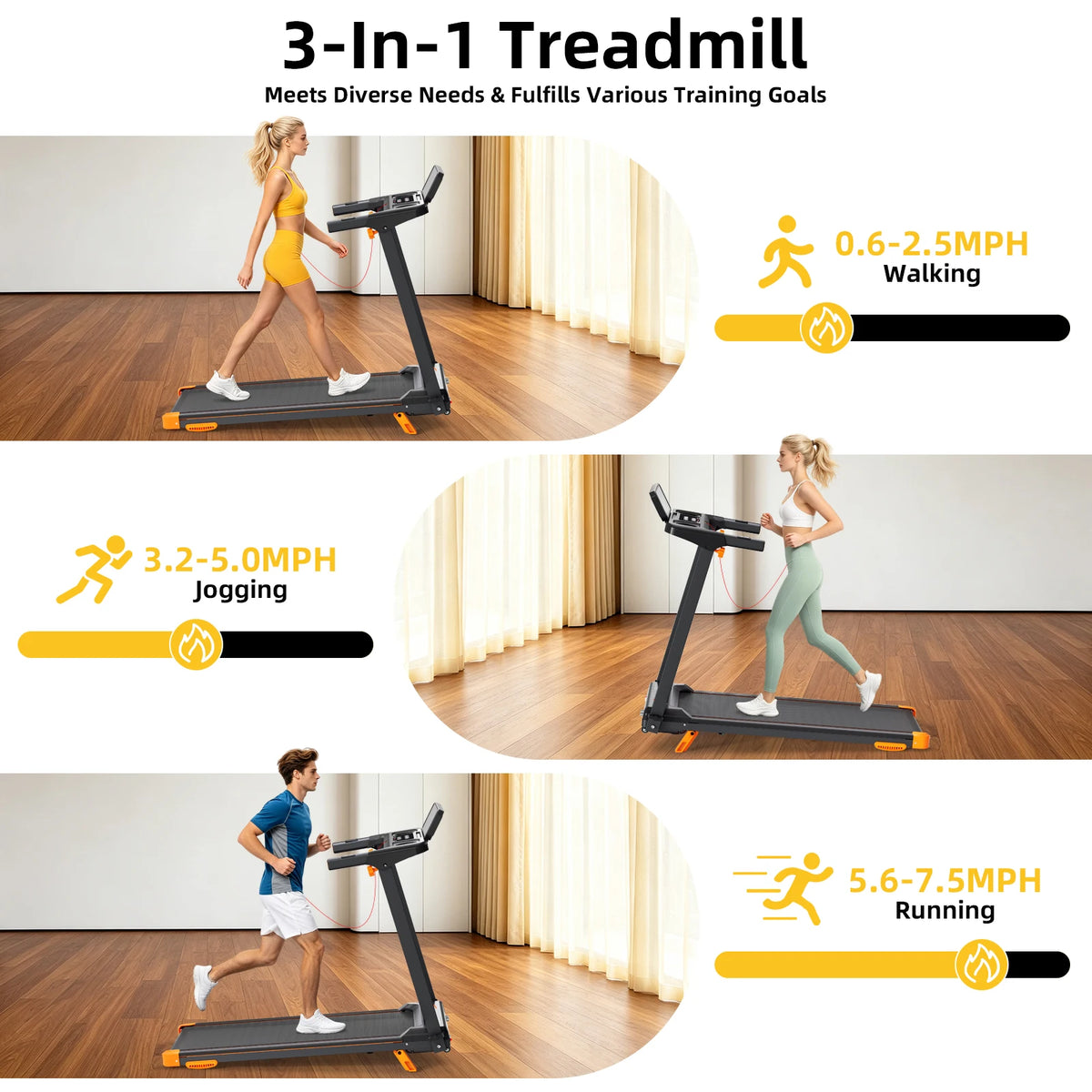 Quiet 3 In 1 Foldable Walking Pad Treadmill With Incline