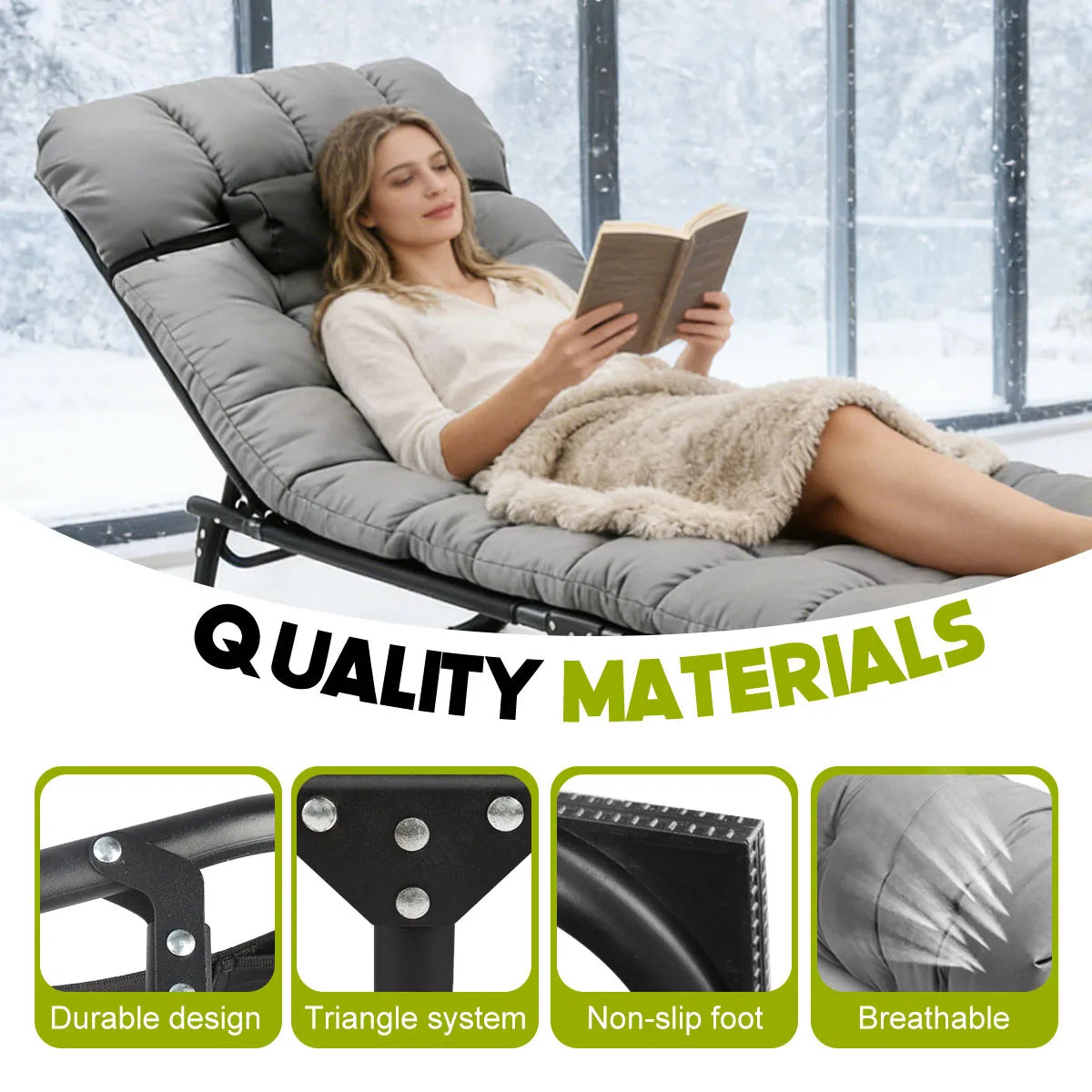 Adjustable Folding Lounge Chair With Removable Cushion For Outdoor Use