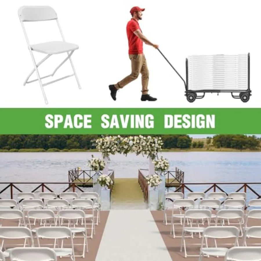 Portable Folding Chair Stackable Steel Frame Indoor Outdoor Seating