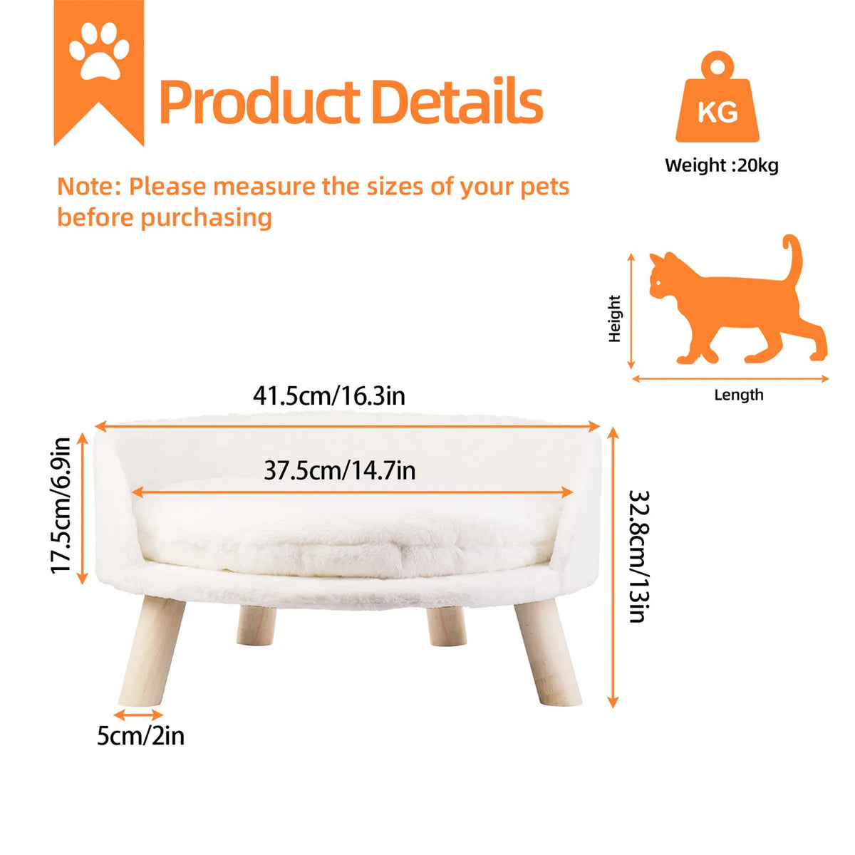 BINGOPAW Waterproof Wooden Pet Sofa Bed With Removable Cushion