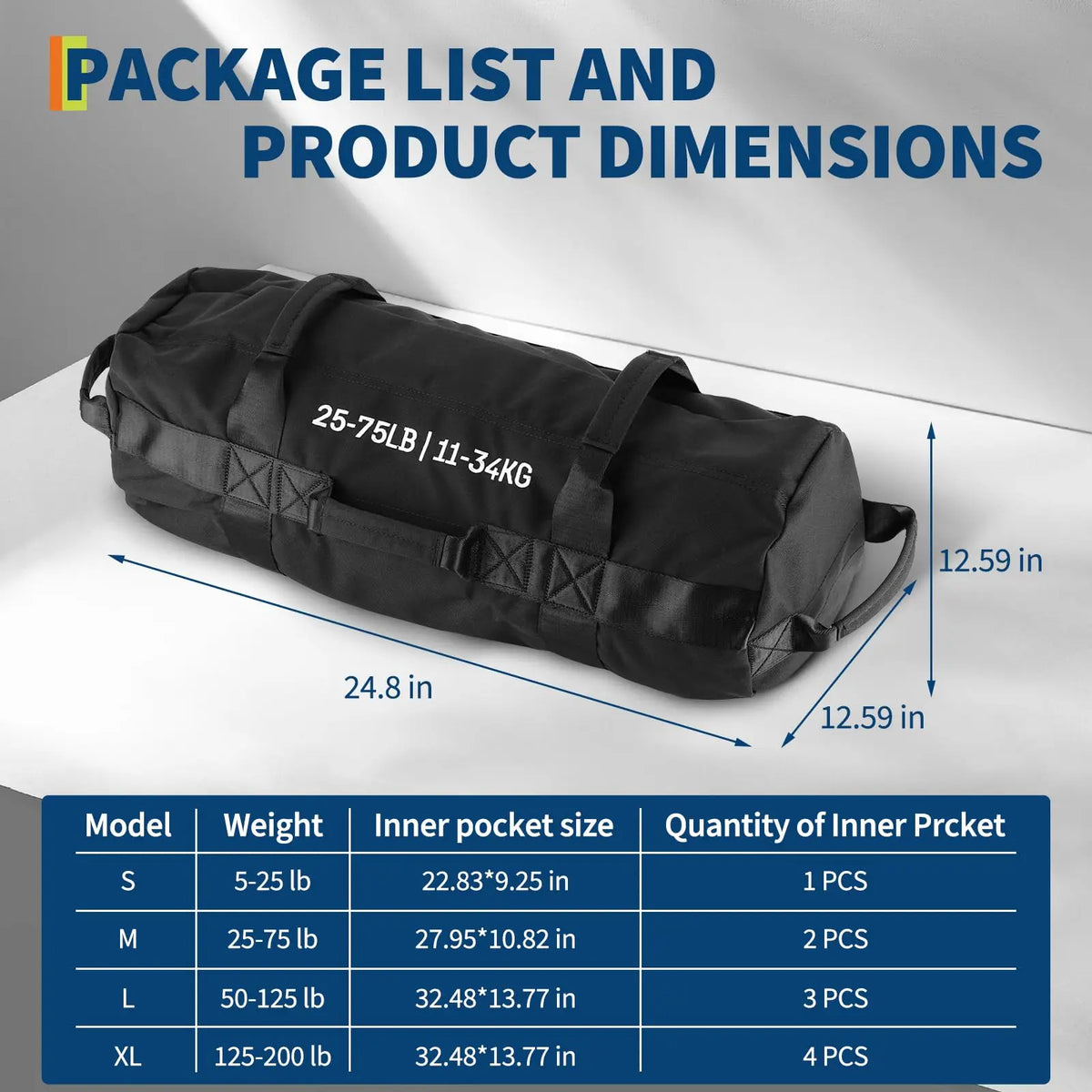 Sandbags for Working Out with Handles, Adjustable Fitness Sandbags Unfilled, Heavy Duty Sand Bags for Weight Training & Full-Body Workouts
