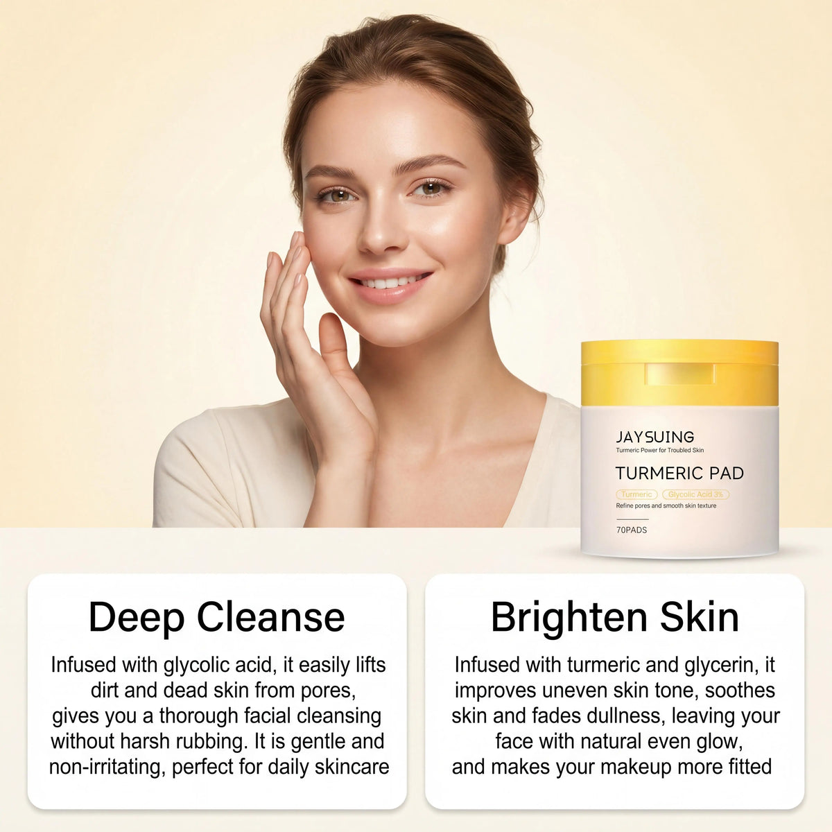 Jaysuing Turmeric Pad Facial Pore Cleansing Troubled Skin Glow Boosting Skin-Firming Moisturizing Exfoliating Brightening Skin Facial Cleaning Pads