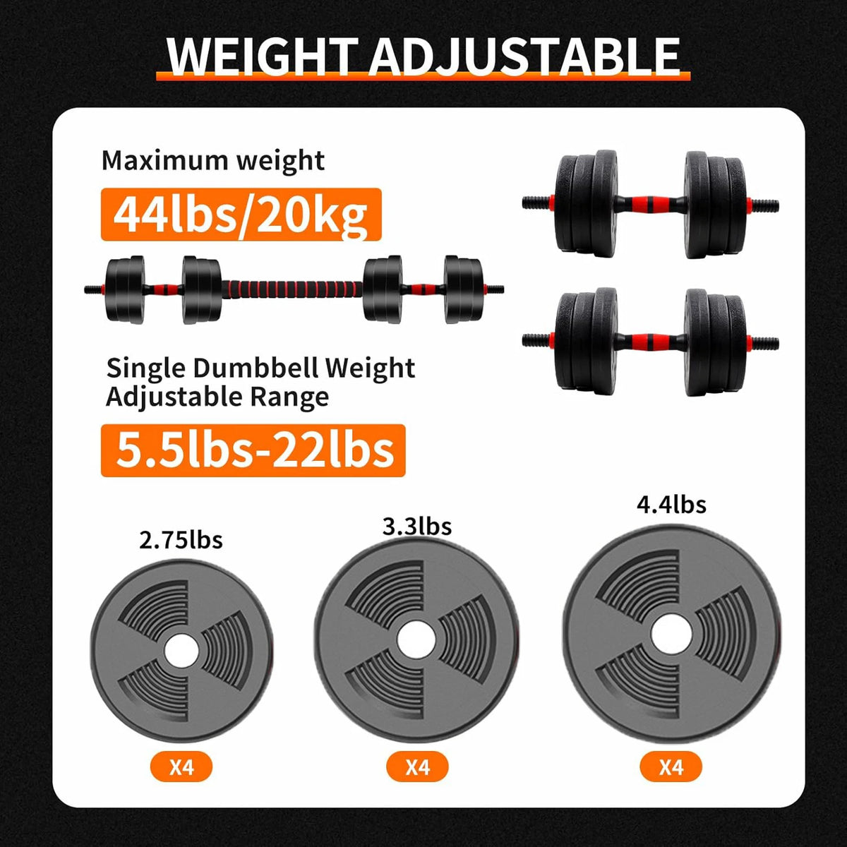 Adjustable Dumbbell Barbell Set Anti Slip Grip Home Gym Strength Training