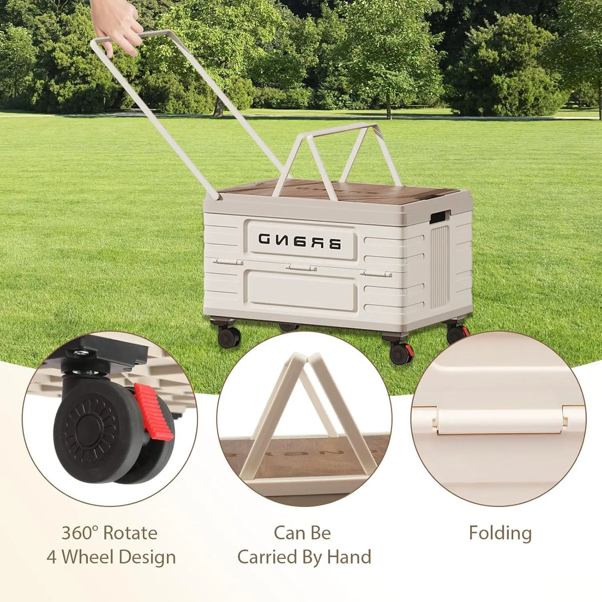 Foldable Rotating Storage Cart With Silent Wheels For Camping