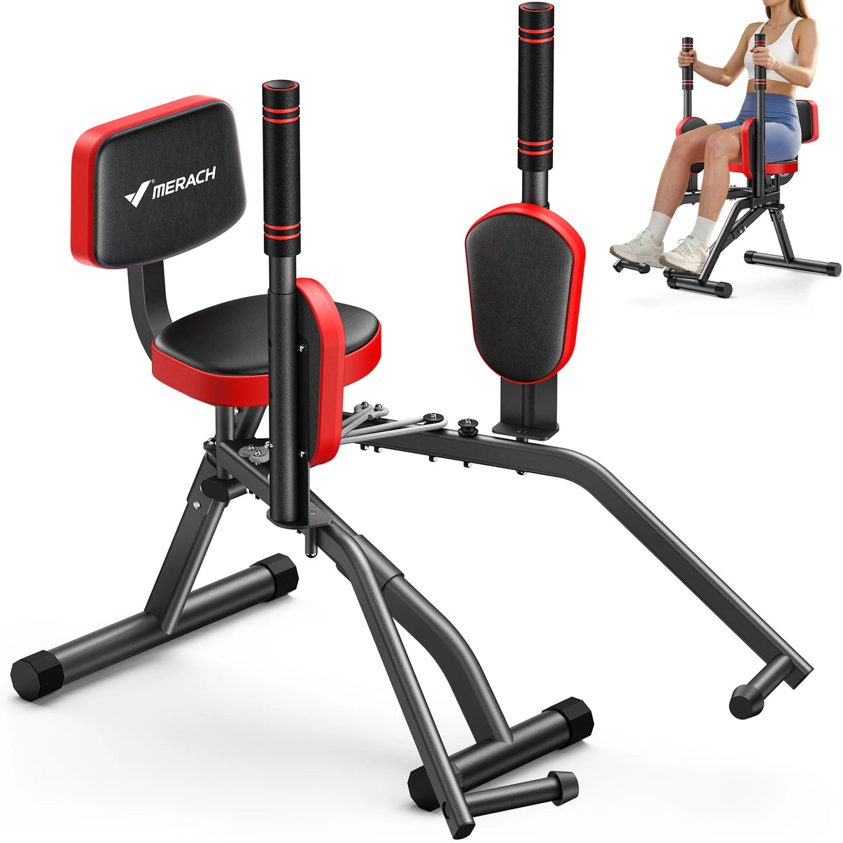 MERACH Hip Abductor Machine Butt Toning Leg Trainer Adjustable Resistance Glute & Outer Thigh Workout Equipment for Home Gym Booty Builder with Bands and Dual Foot Bar 360° Rotating Leg Pads for Women/Sedentary/Postpartum Re