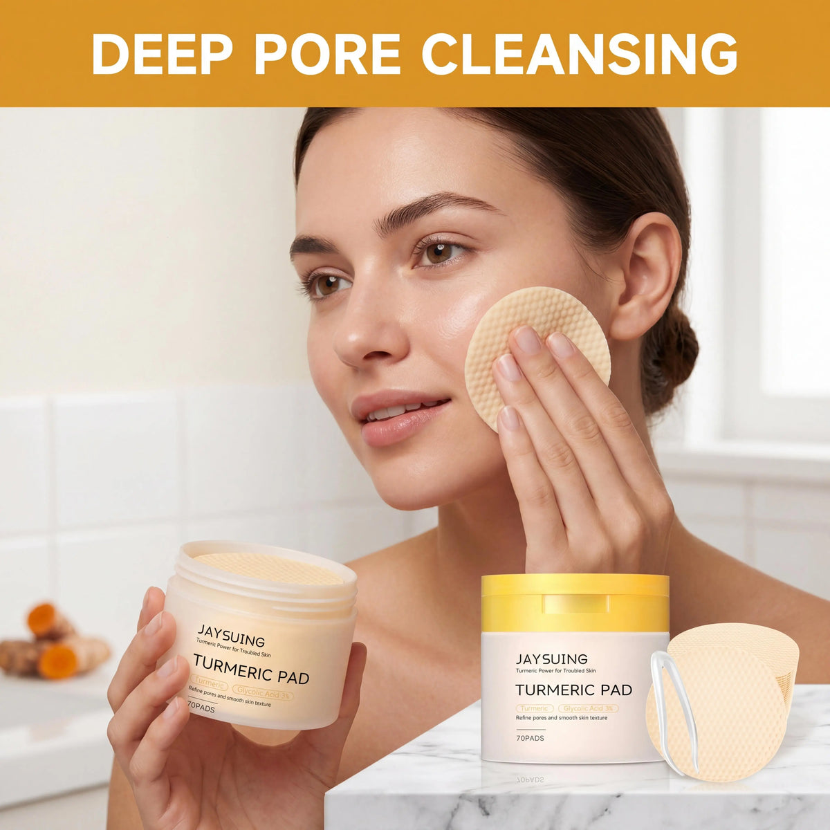 Jaysuing Turmeric Pad Facial Pore Cleansing Troubled Skin Glow Boosting Skin-Firming Moisturizing Exfoliating Brightening Skin Facial Cleaning Pads