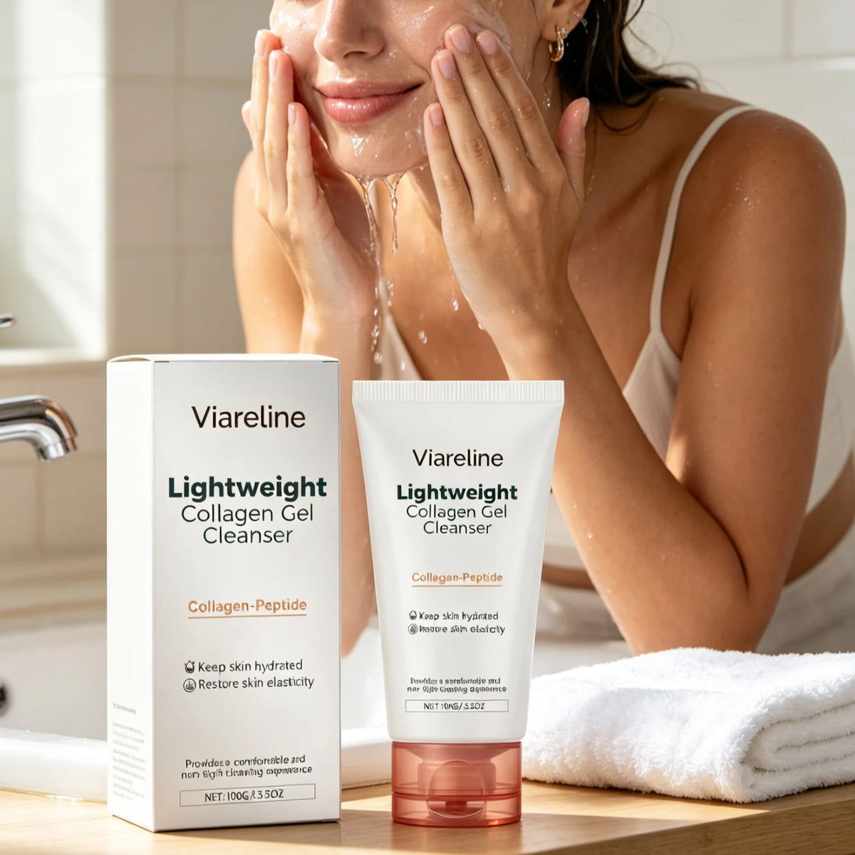 Viareline Collagen Gel Cleanser Moisturize Skin Restore Skin Elasticity Gentle Hydration Repair Barrier Peptide Facial Cleanser