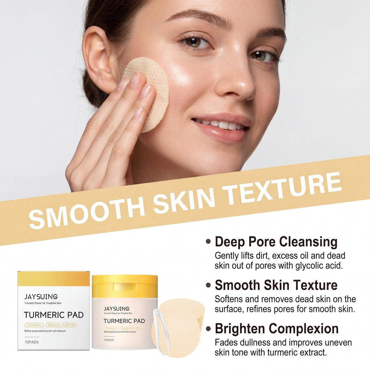 Jaysuing Turmeric Pad Facial Pore Cleansing Troubled Skin Glow Boosting Skin-Firming Moisturizing Exfoliating Brightening Skin Facial Cleaning Pads