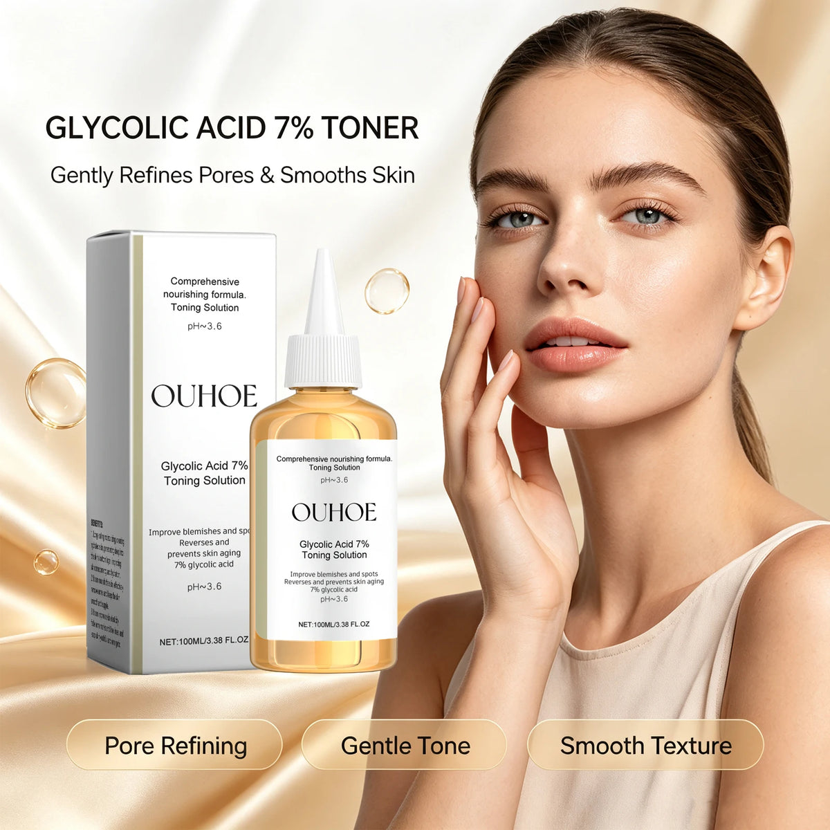 Glycolic Acid 7% Toning Solution Ginseng Root Extract Refines Pores Brightens Dullness Restores Vitality Moisturizes Skin Exfoliating Toner
