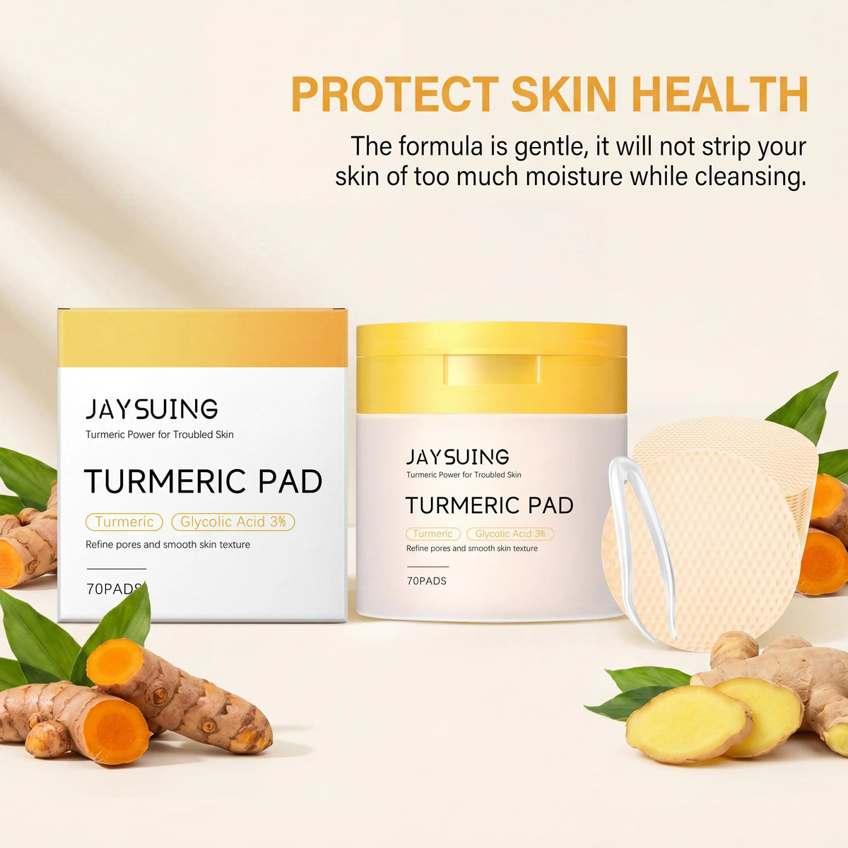 Jaysuing Turmeric Pad Facial Pore Cleansing Troubled Skin Glow Boosting Skin-Firming Moisturizing Exfoliating Brightening Skin Facial Cleaning Pads