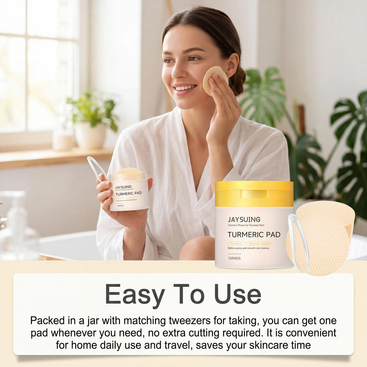 Jaysuing Turmeric Pad Facial Pore Cleansing Troubled Skin Glow Boosting Skin-Firming Moisturizing Exfoliating Brightening Skin Facial Cleaning Pads