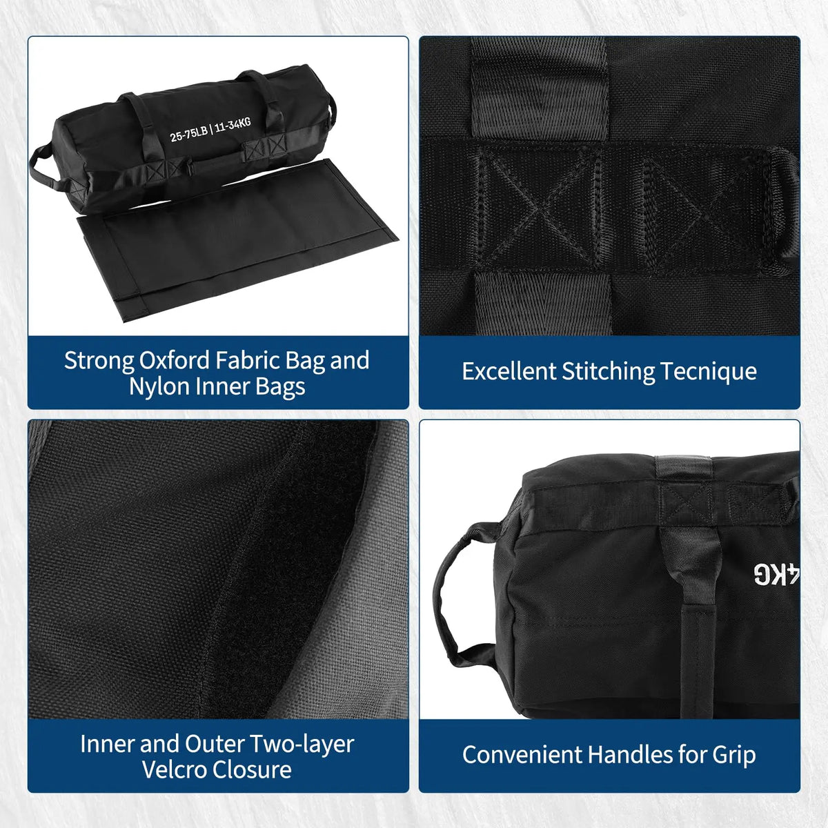 Sandbags for Working Out with Handles, Adjustable Fitness Sandbags Unfilled, Heavy Duty Sand Bags for Weight Training & Full-Body Workouts