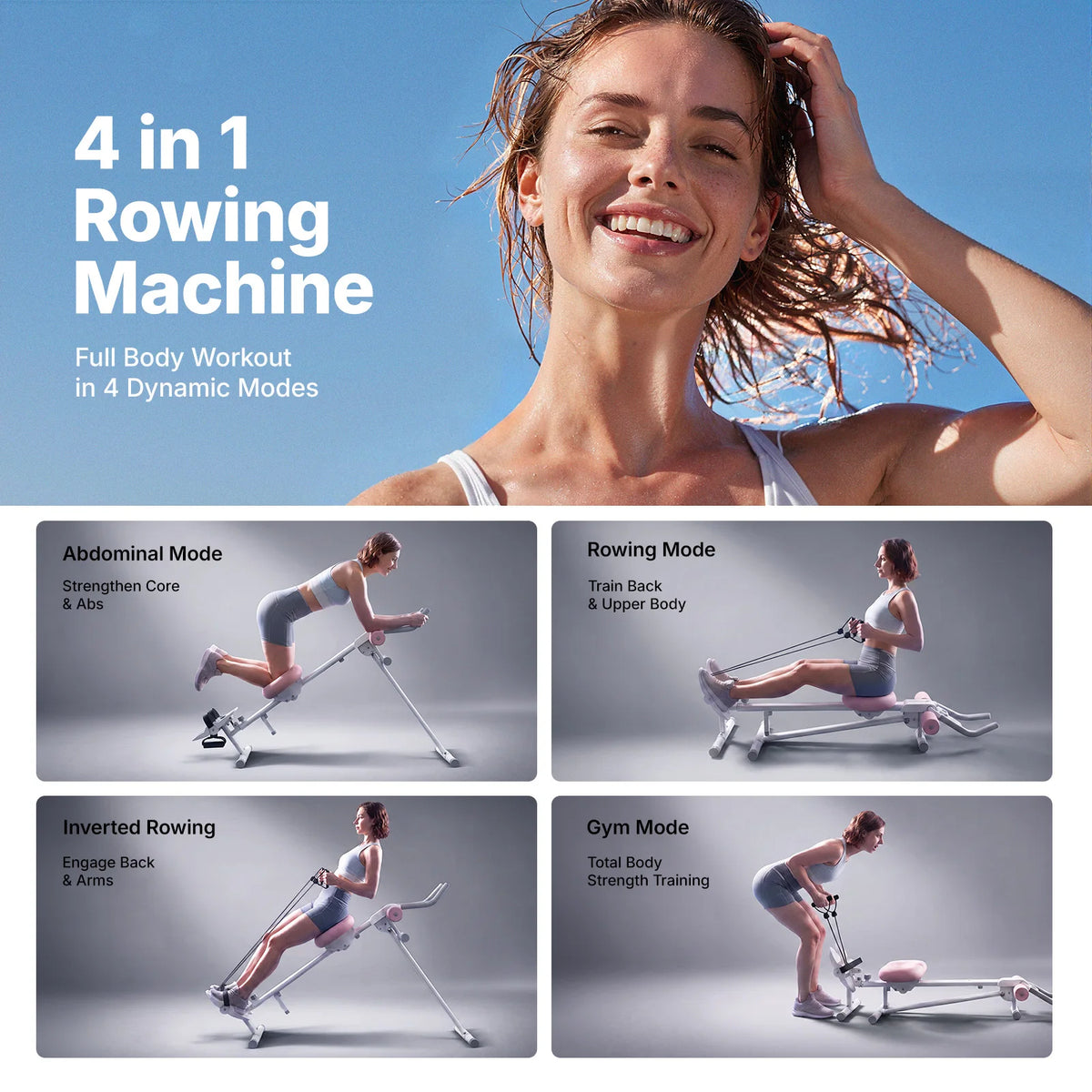 Merach Adjustable 4-In-1 Foldable Ab Trainer Rowing Gym