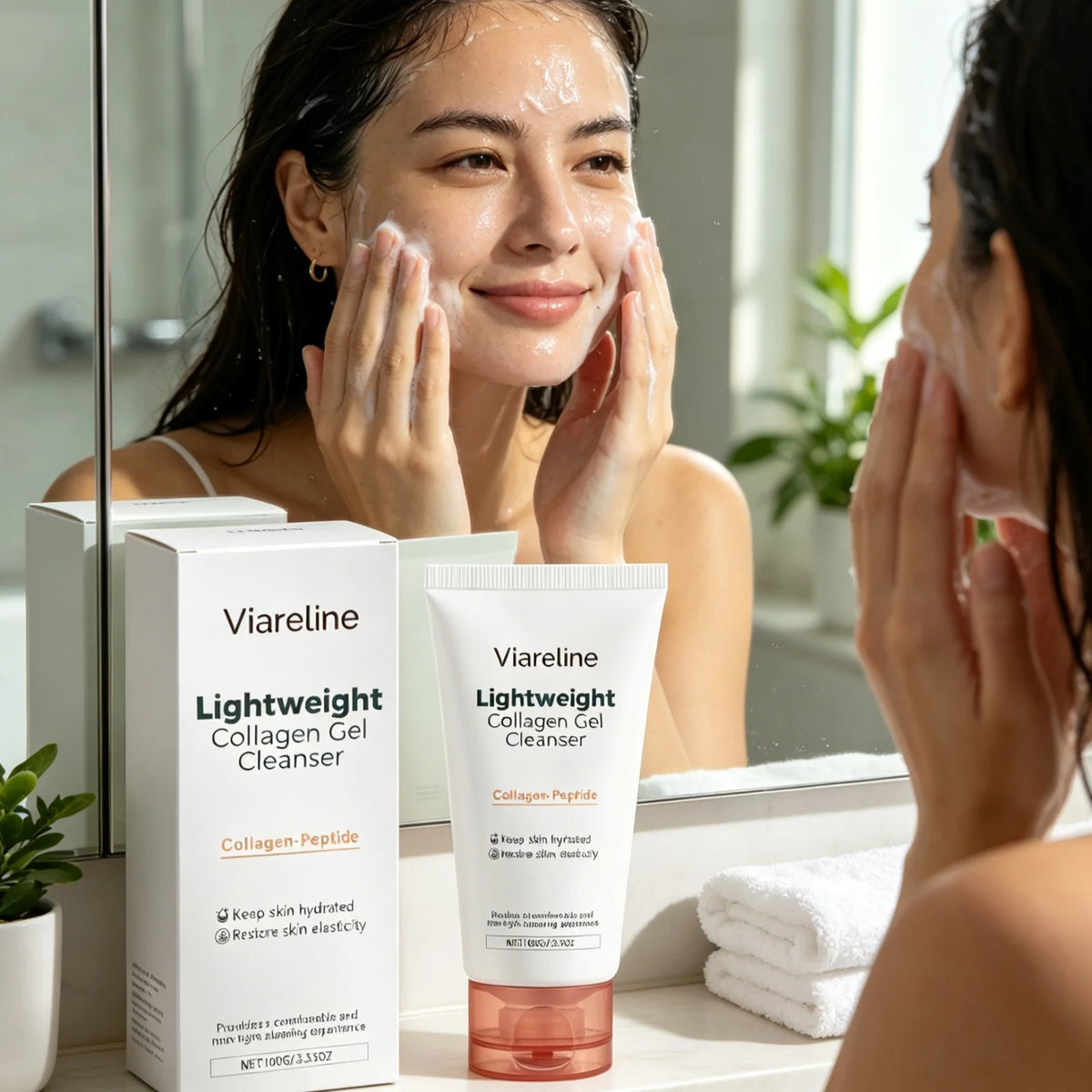 Viareline Collagen Gel Cleanser Moisturize Skin Restore Skin Elasticity Gentle Hydration Repair Barrier Peptide Facial Cleanser