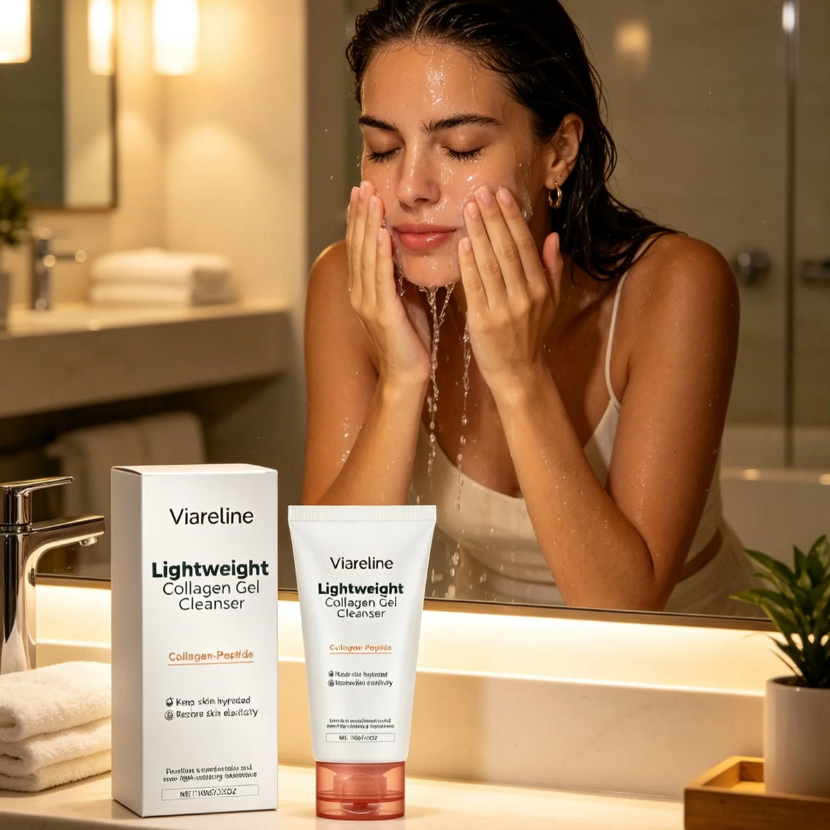 Viareline Collagen Gel Cleanser Moisturize Skin Restore Skin Elasticity Gentle Hydration Repair Barrier Peptide Facial Cleanser