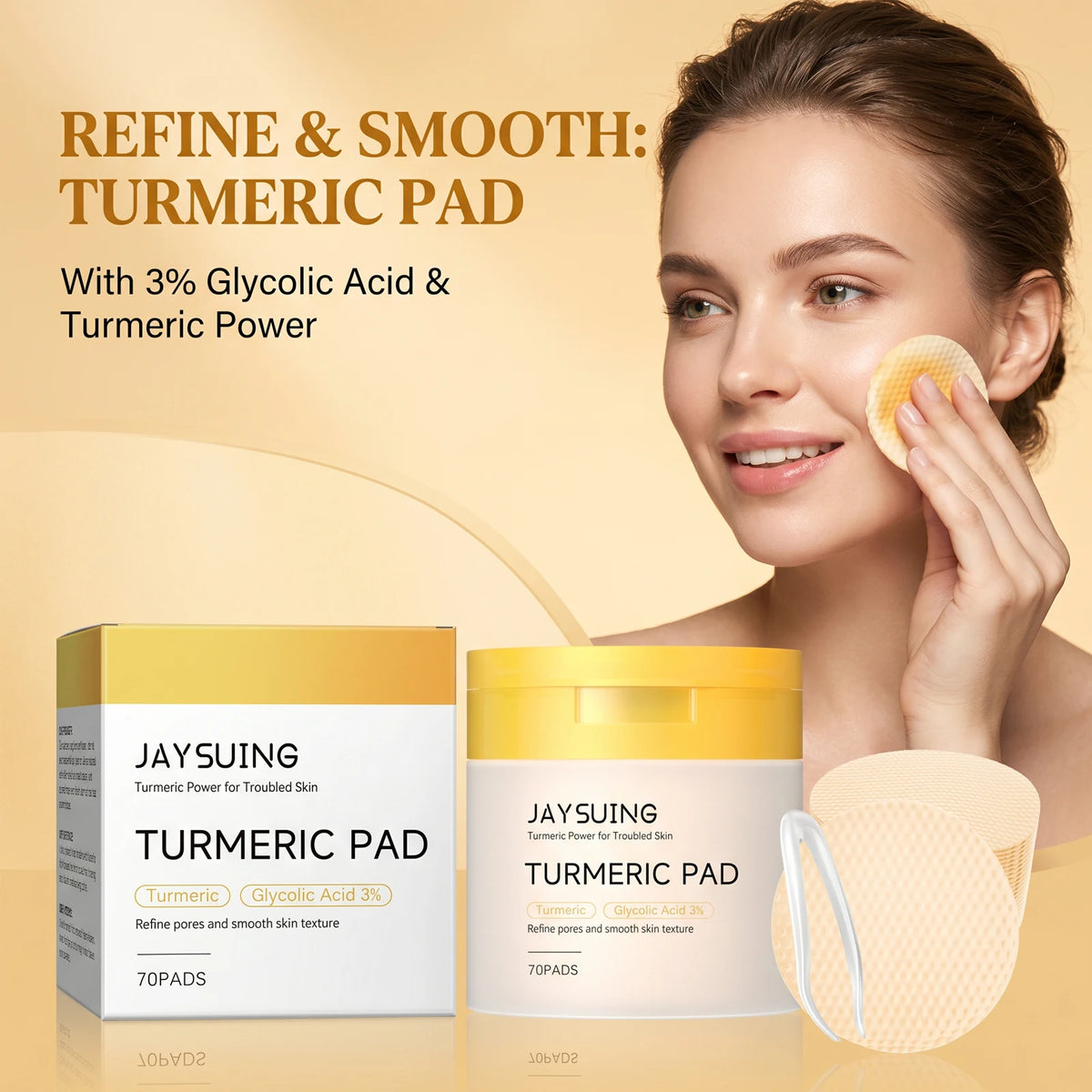 Jaysuing Turmeric Pad Facial Pore Cleansing Troubled Skin Glow Boosting Skin-Firming Moisturizing Exfoliating Brightening Skin Facial Cleaning Pads