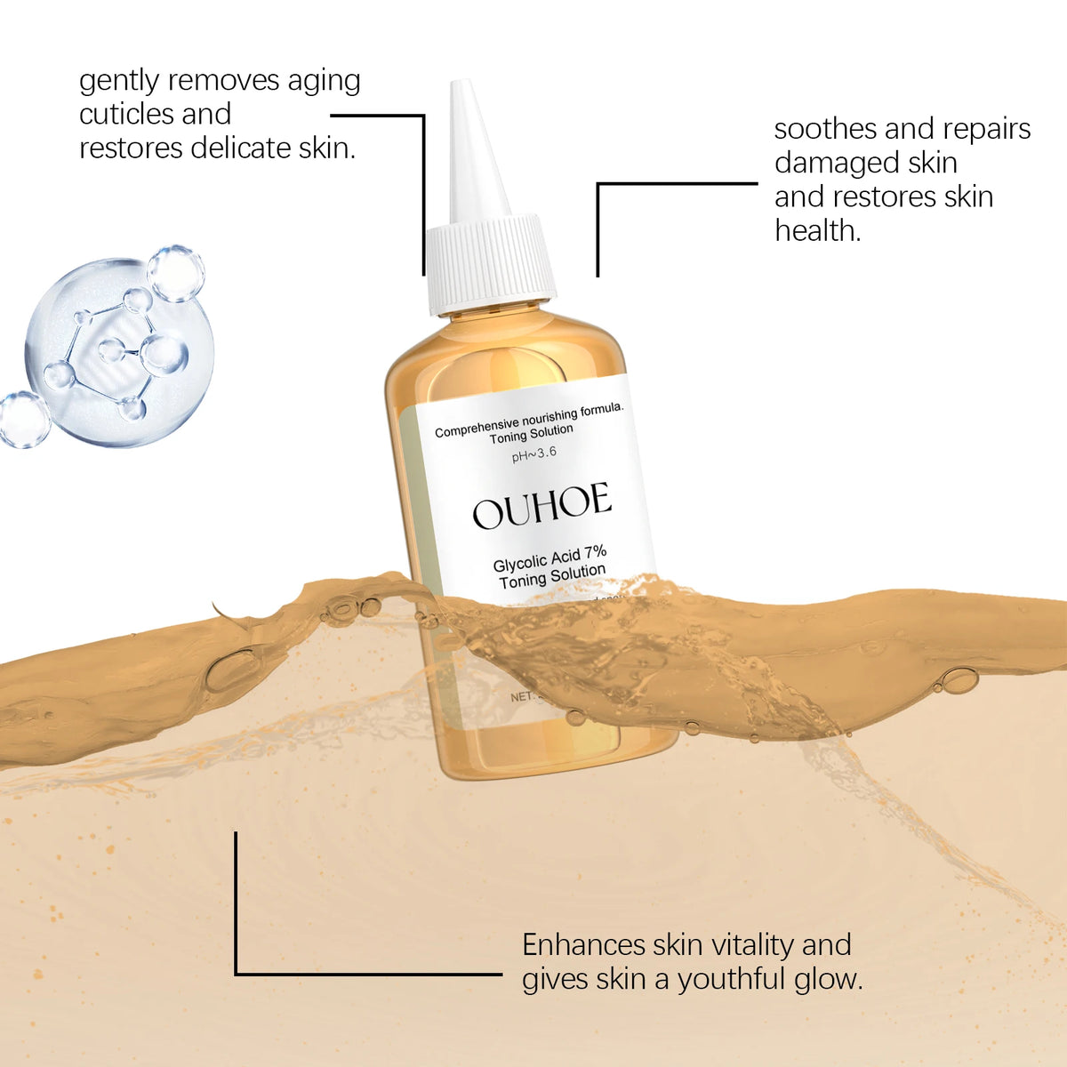 Glycolic Acid 7% Toning Solution Ginseng Root Extract Refines Pores Brightens Dullness Restores Vitality Moisturizes Skin Exfoliating Toner