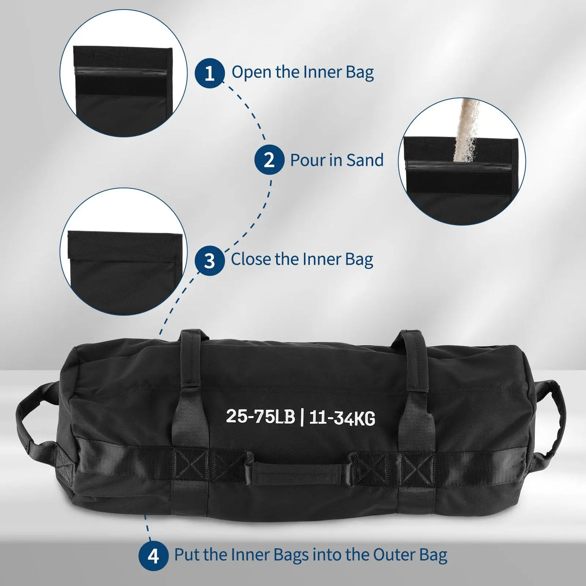 Sandbags for Working Out with Handles, Adjustable Fitness Sandbags Unfilled, Heavy Duty Sand Bags for Weight Training & Full-Body Workouts