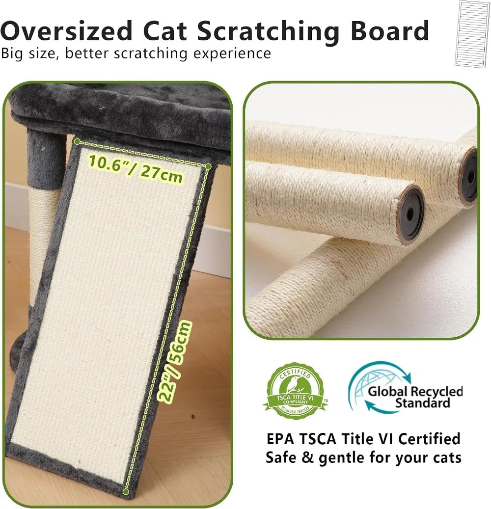 Stable Cat Tree With Sisal Scratching Posts And Spacious Perches