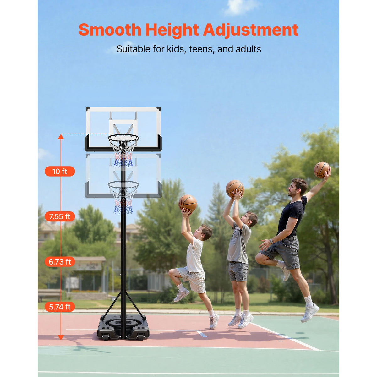 SucceBuy Portable Basketball Stand 10 ft Height Adjustment Basketball Hoop&Goal Portable Basketballs Hoop for Kids Teens Adults