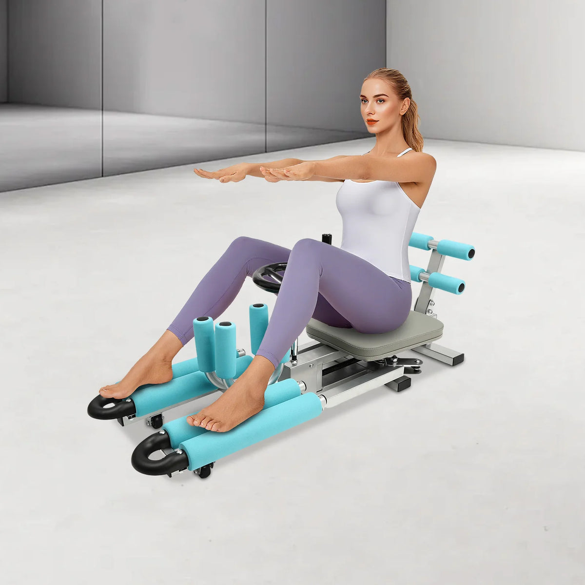 Heavy Duty Leg Stretcher Machine 330.7lbs Load Capacity 0-210° Adjustable Split Stretch Trainer Silent PVC Roller Ergonomic Soft Cushion Leg Stretch Training Device for Ballet Yoga Dance Martial Arts Flexibility Training