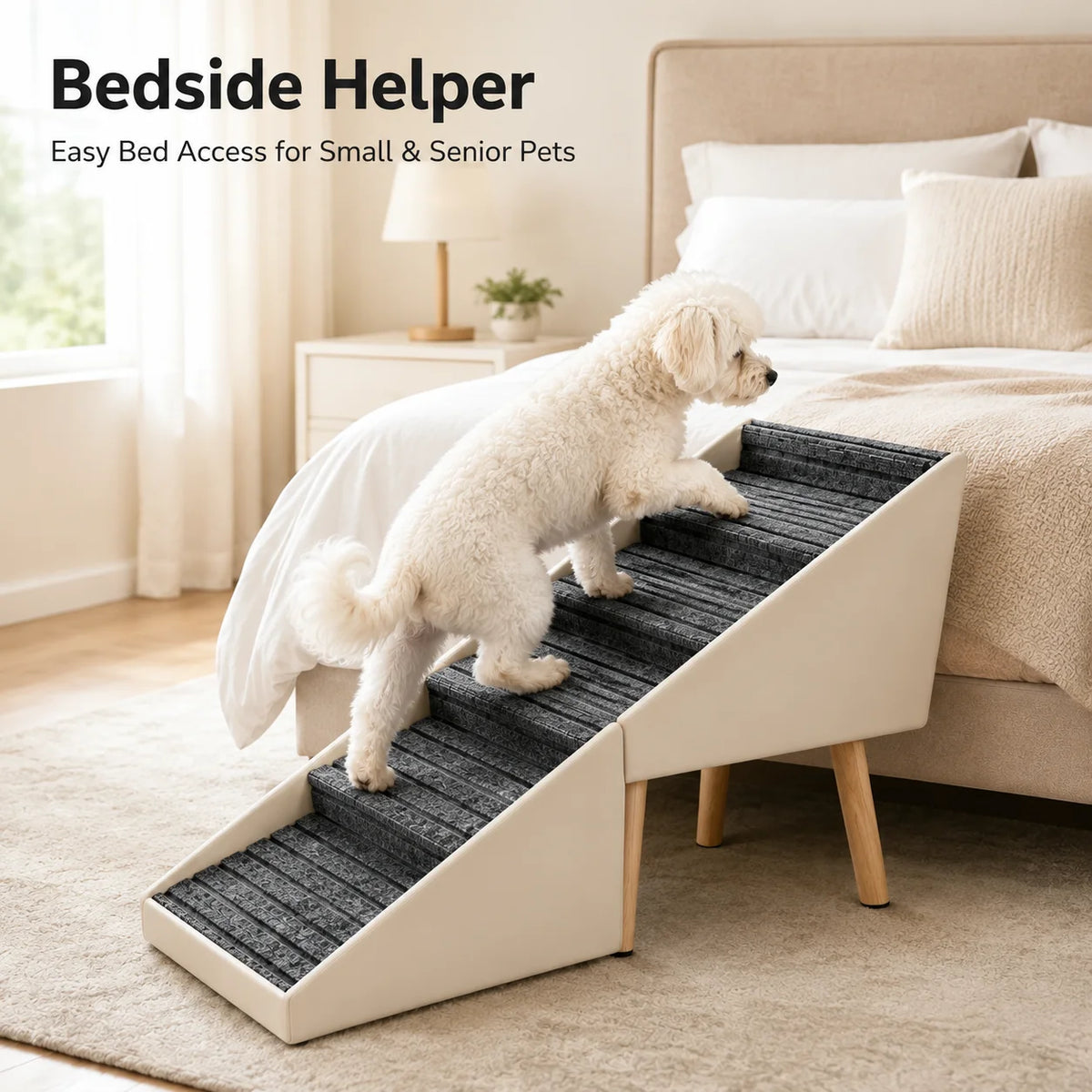 Foldable Wooden Dog Stairs With Non Slip Grip For Beds