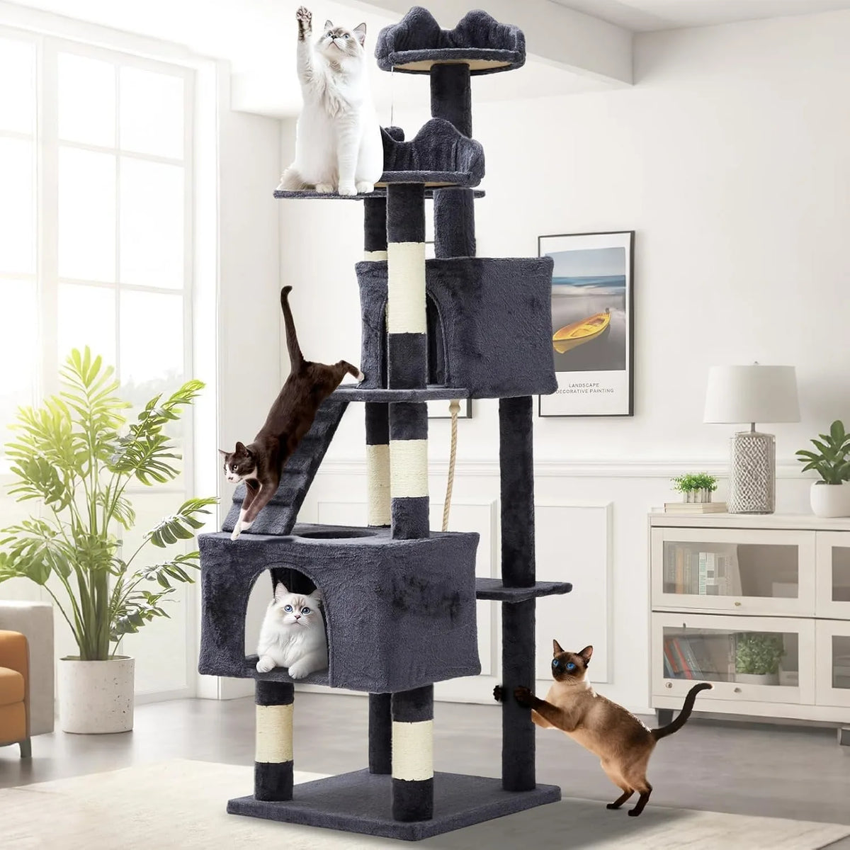 Sturdy Multi Level Cat Tower With Sisal Posts And Hammock