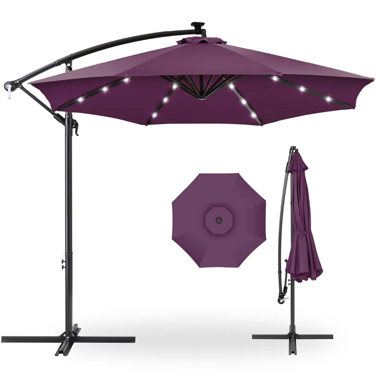 Solar LED Offset Cantilever Hanging Market Patio Umbrella