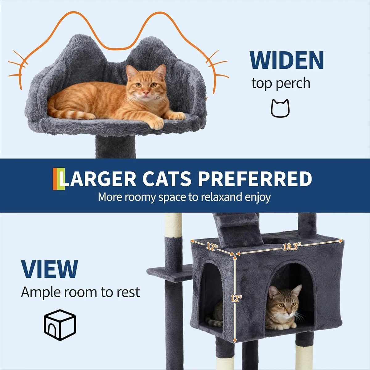 Sturdy Multi Level Cat Tower With Sisal Posts And Hammock