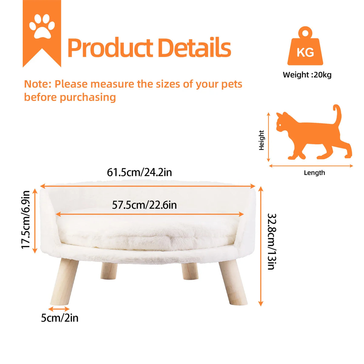 BINGOPAW Waterproof Wooden Pet Sofa Bed With Removable Cushion
