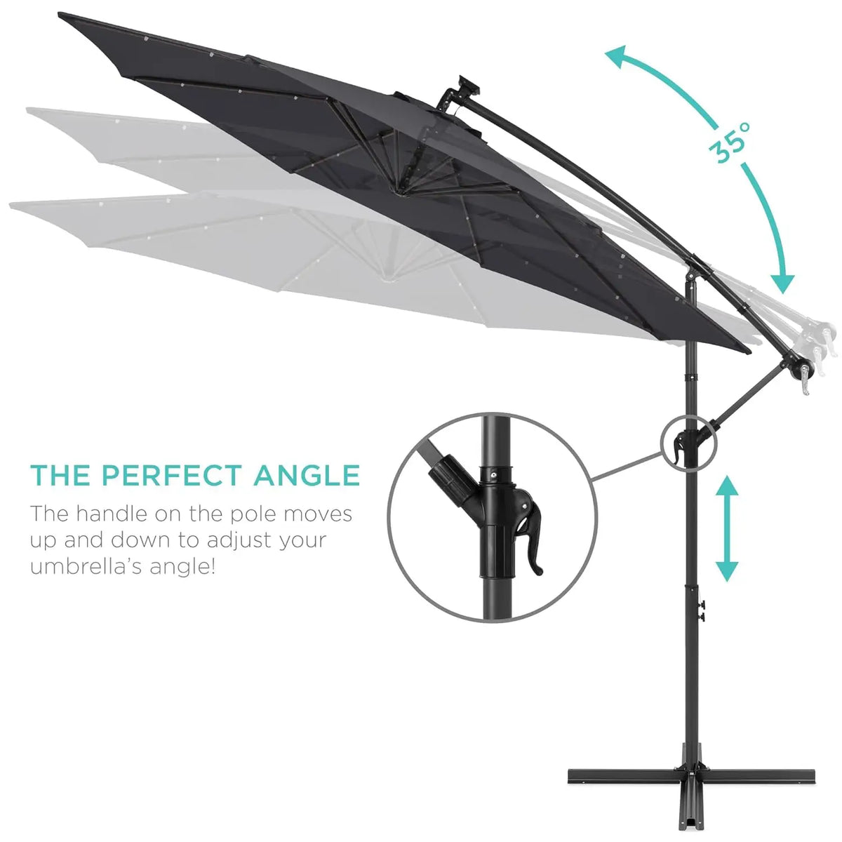 Solar LED Offset Cantilever Hanging Market Patio Umbrella