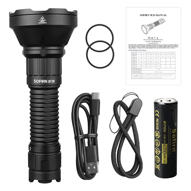 Sofirn SF26 Rechargeable Tactical LED Flashlight With Power Bank