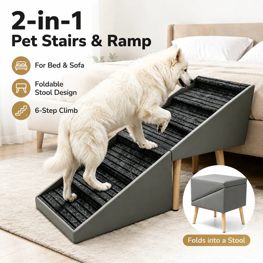 Foldable Wooden Dog Stairs With Non Slip Grip For Beds