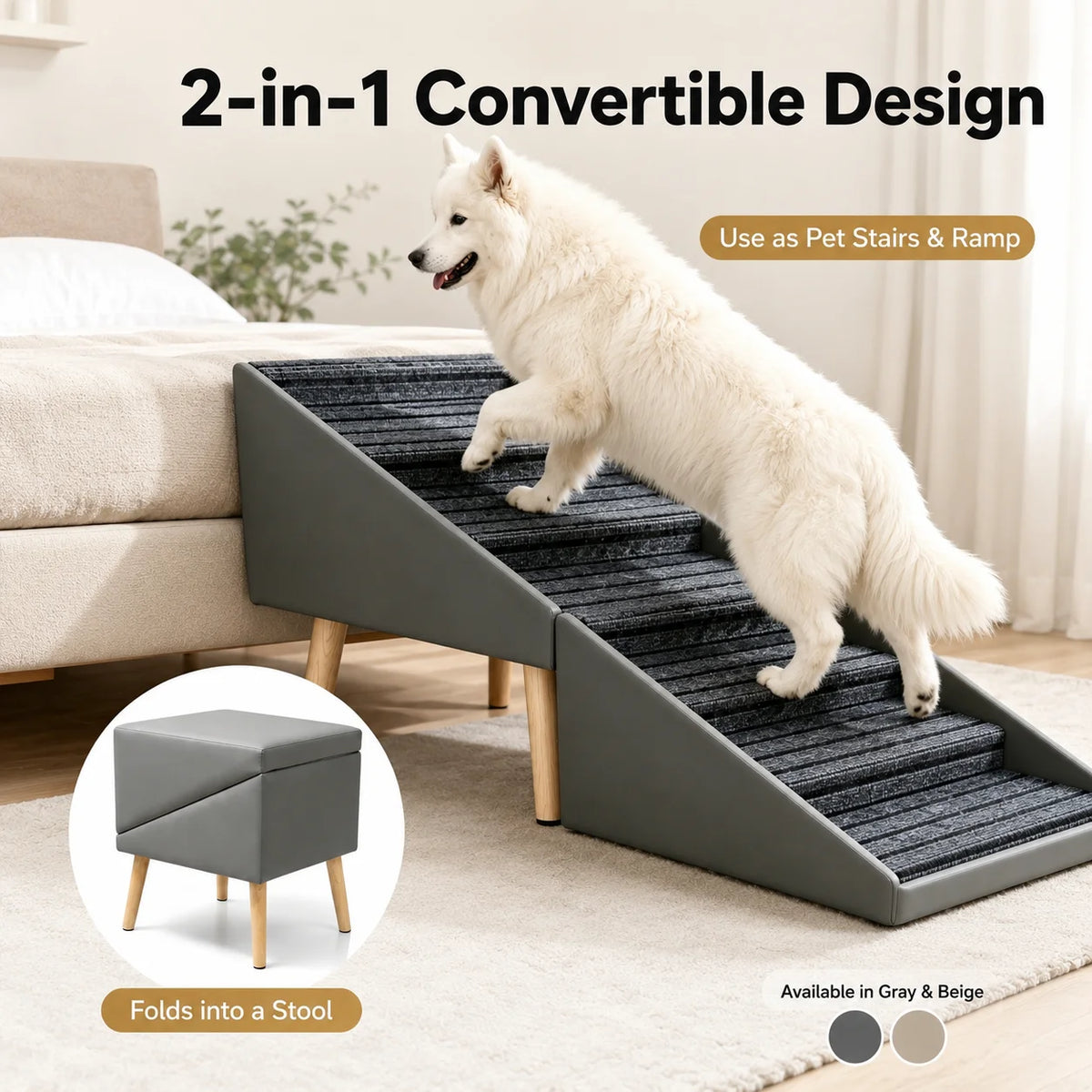 Foldable Wooden Dog Stairs With Non Slip Grip For Beds