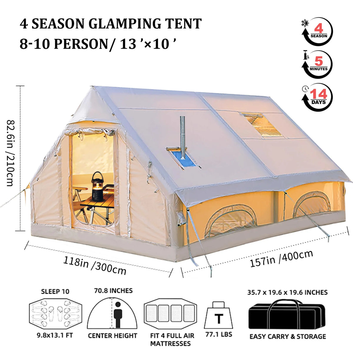SENLEETO Portable Inflatable Camping Tent With Skylight