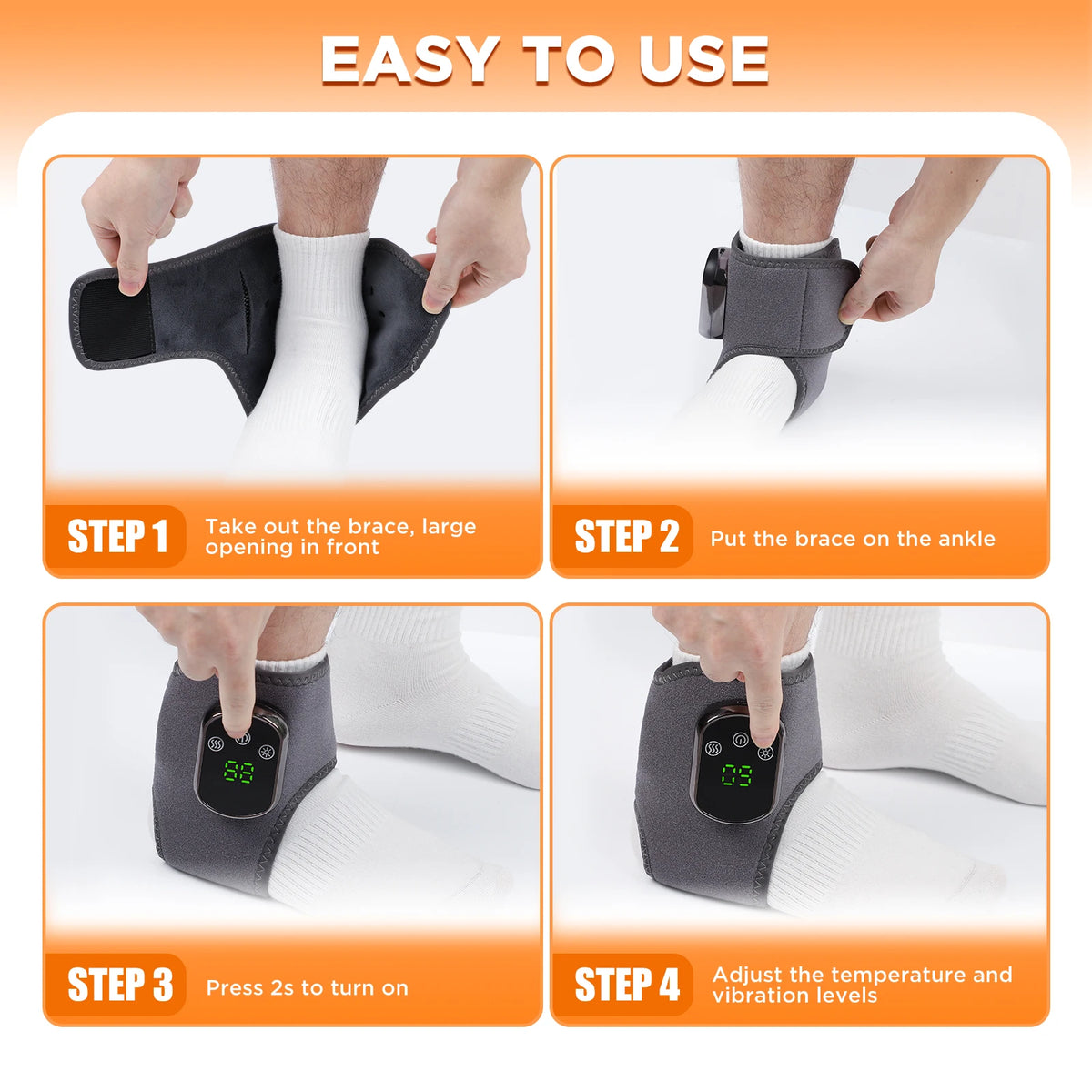 Heated Ankle Brace, 5 Levels Vibration Ankle Wrap Rechargeable Warm Support for Sports Hiking Winter Daily Care Left Right Foot