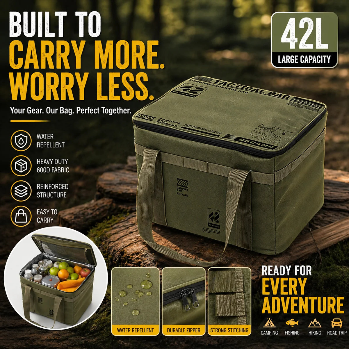 Heavy Duty Foldable Camping Cookware Storage Organizer Bag