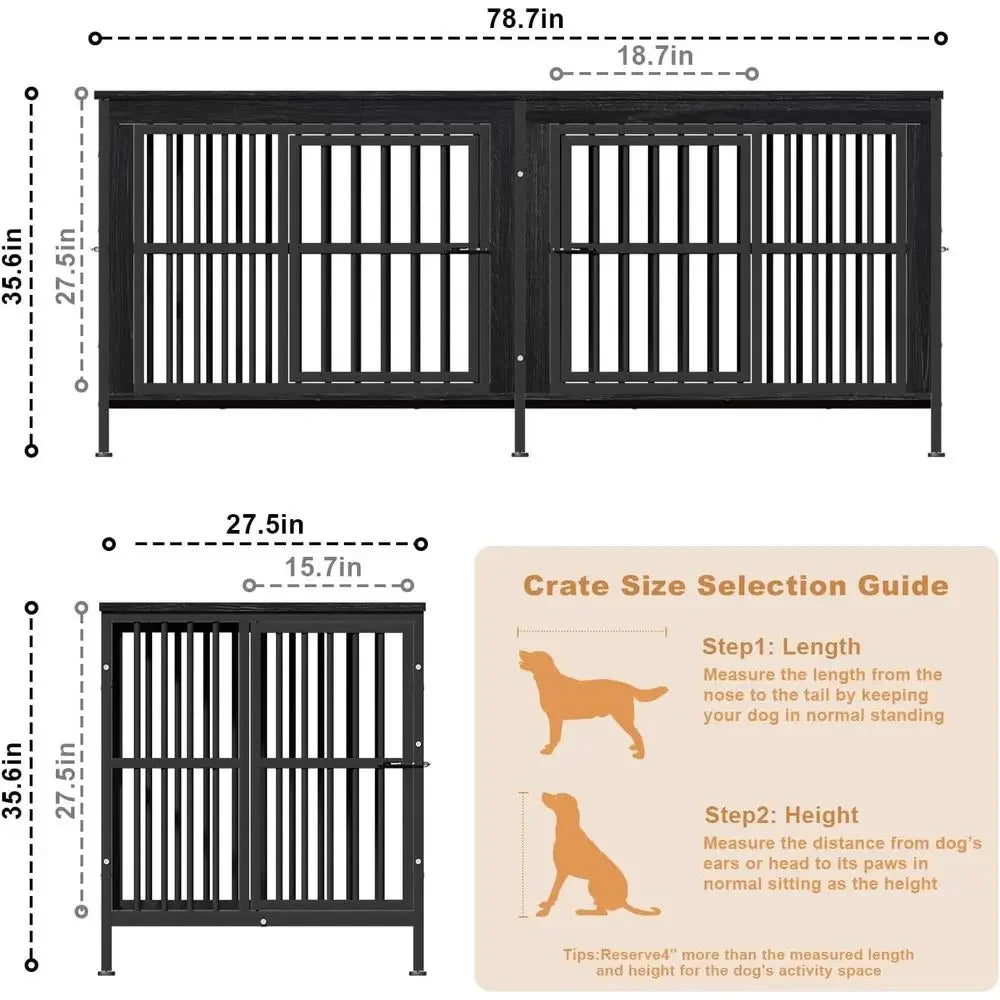 Premium Double Dog Crate Cabinet Featuring TV Stand Design Indoors