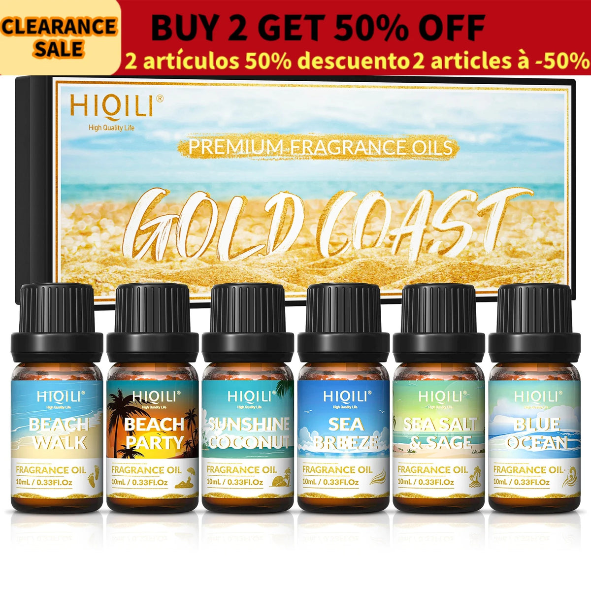 HIQILI Gold Coast Set, TOP 6 PCS Fragrance Oils Gift Set for Aromatherapy Car Home Hotel Diffuser Candles Making