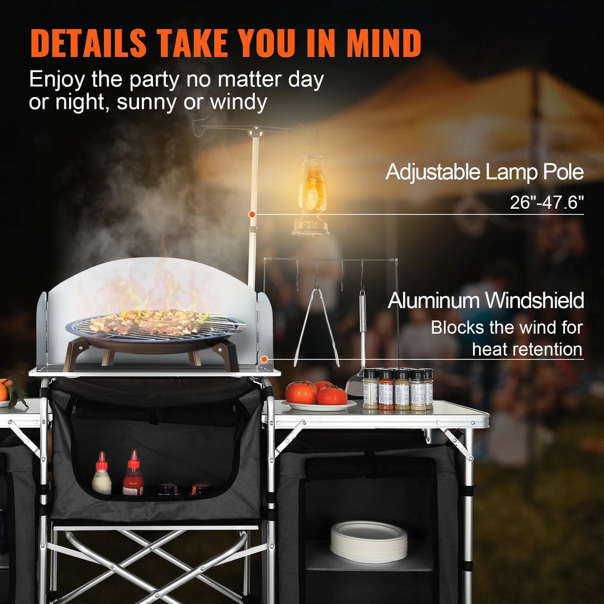 VEVOR Folding Outdoor Cooking Table With Storage Cabinet