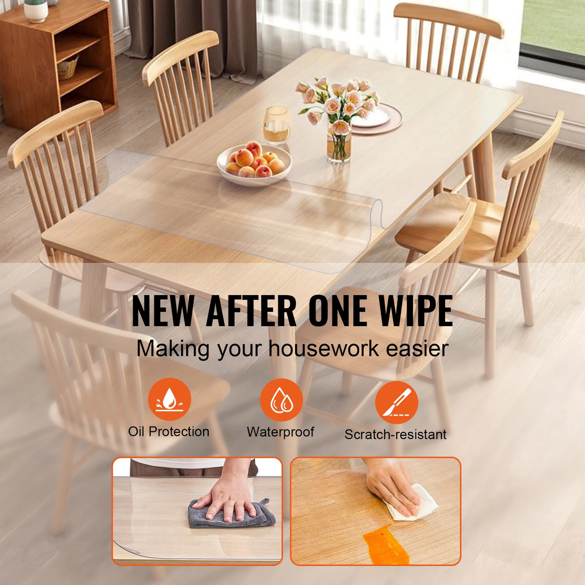 SucceBuy Waterproof PVC Tablecloth Oil Resistant Table Protector