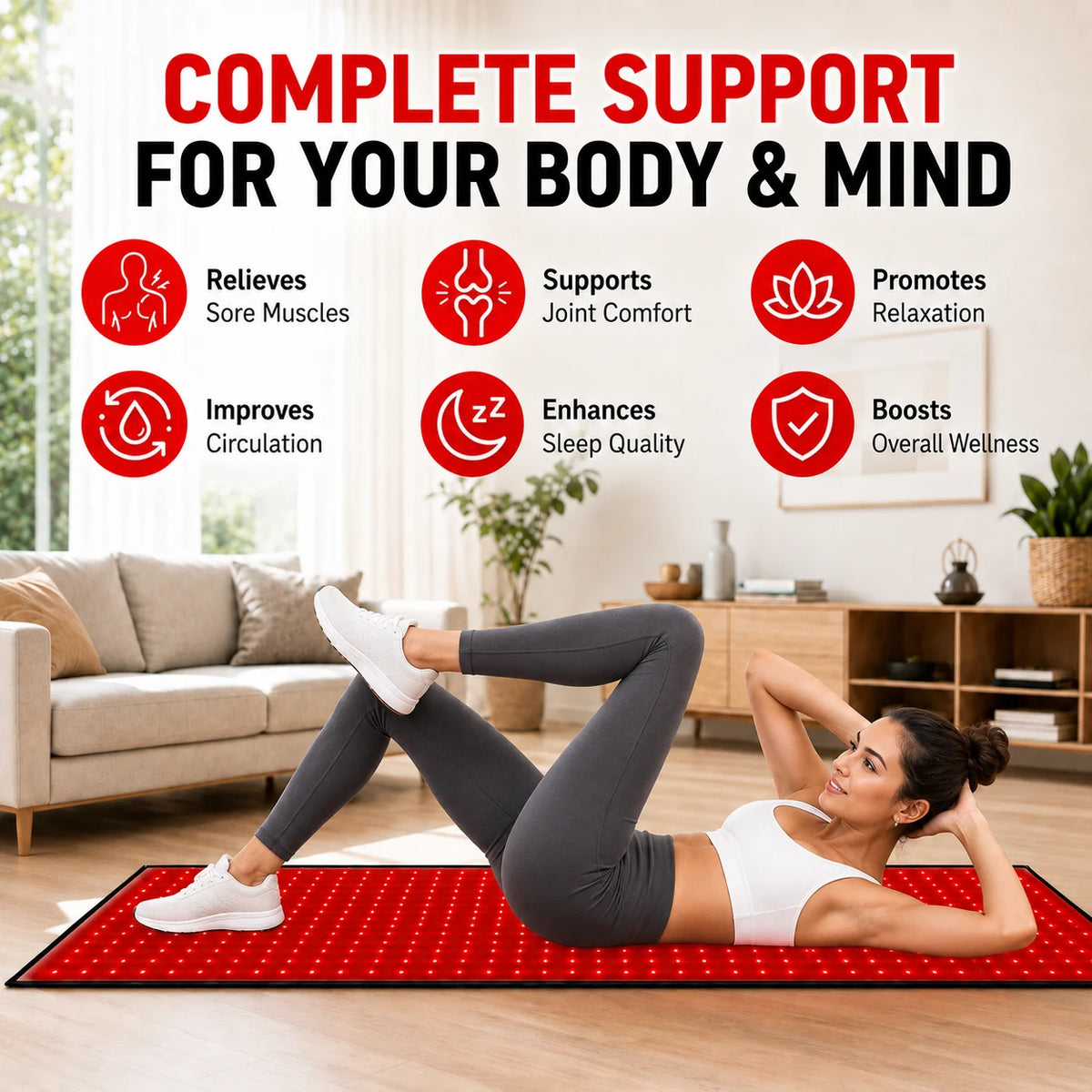 Red Light Therapy Mat With Adjustable Timer And Dual Wavelengths