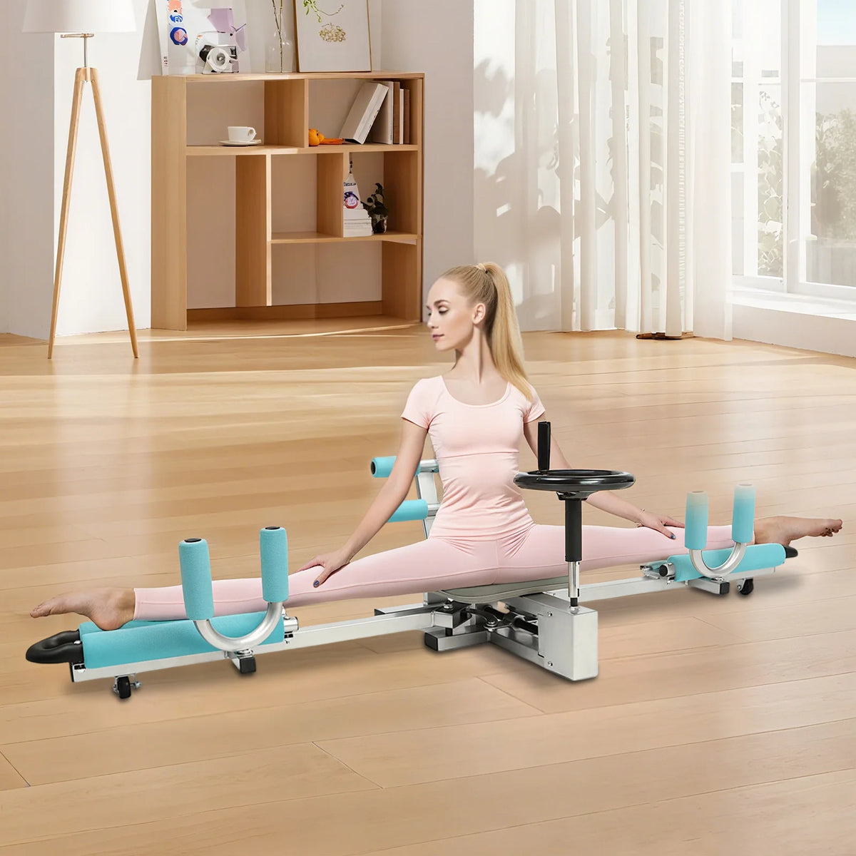 Heavy Duty Leg Stretcher Machine 330.7lbs Load Capacity 0-210° Adjustable Split Stretch Trainer Silent PVC Roller Ergonomic Soft Cushion Leg Stretch Training Device for Ballet Yoga Dance Martial Arts Flexibility Training