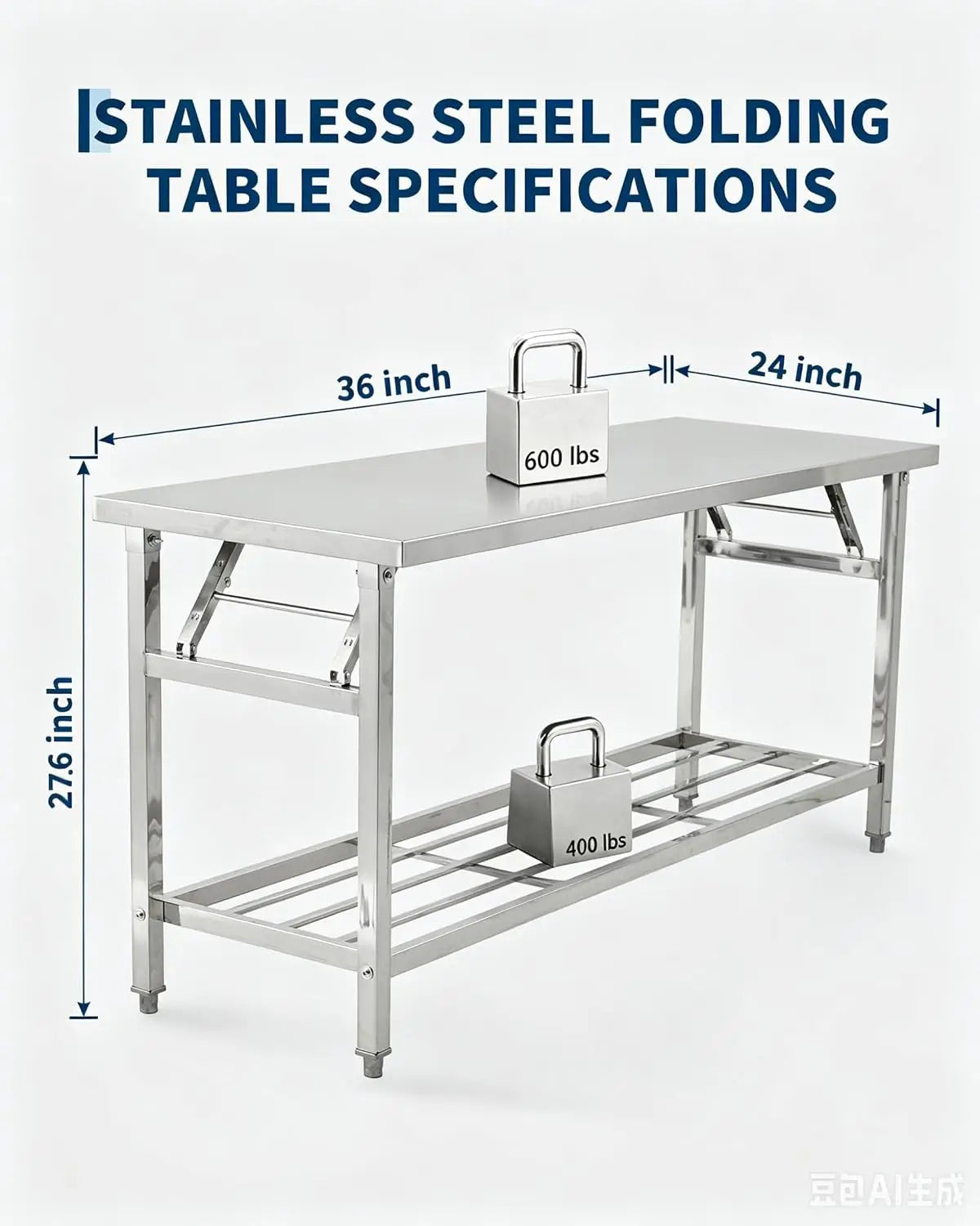 Stainless Steel Folding Prep Table With Undershelf