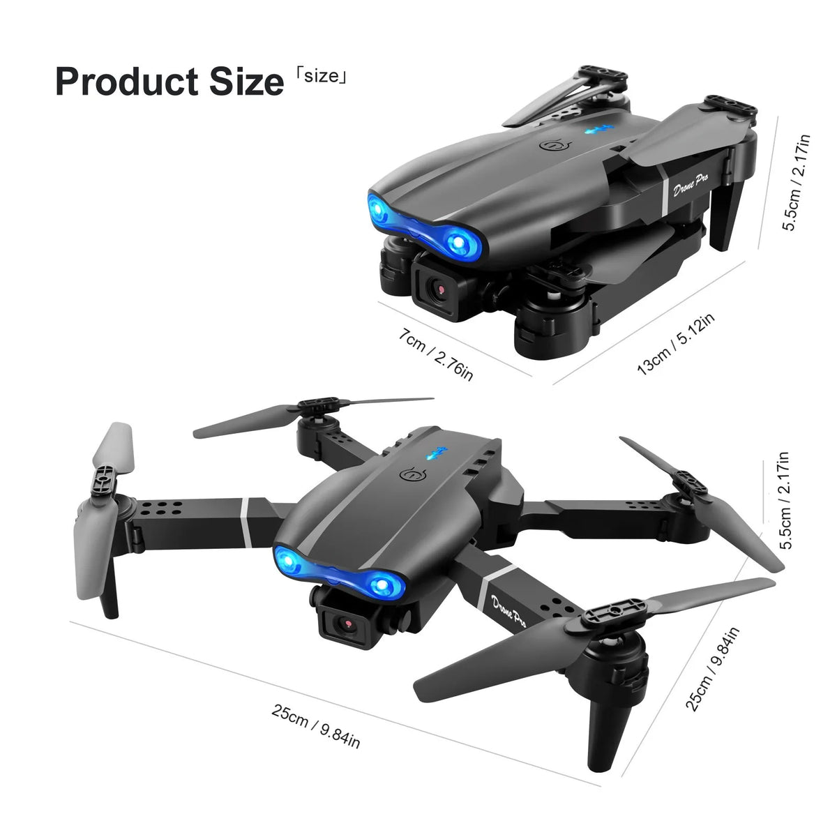 FACEGLE [Portable Drone Set] E99 Dual Camera Drone, Dual Camera - Horizontal and downward shooting, one click control, 360 ° stunt roll, Headless Mode, LED lights, protective frame, Foldable quadcopter, Beginner Drone, Birth