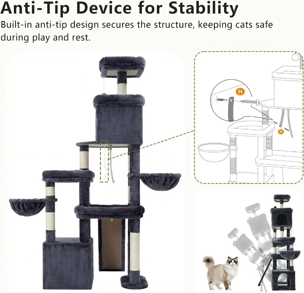 Stable Cat Tree With Sisal Scratching Posts And Spacious Perches
