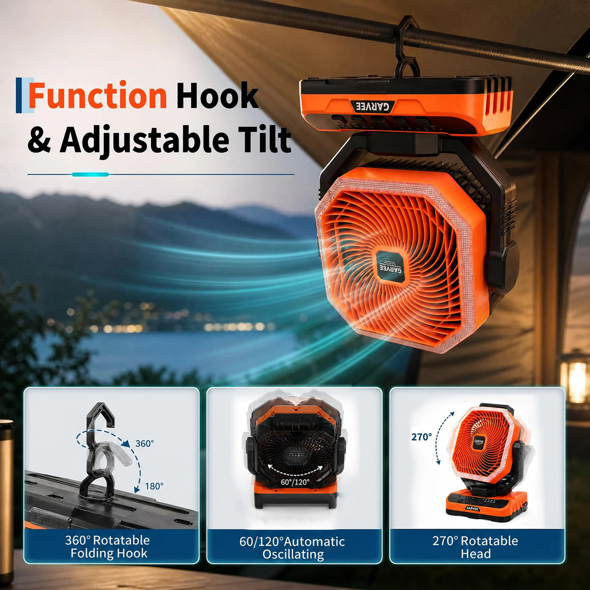 HiMISS Portable Camping Fan With LED Light And Remote Control