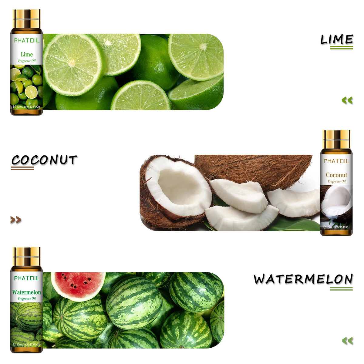 PHATOIL 9PCS Fruity Fragrance Oil Gift Set for Diffuser, Soap Candle Making-10ML Lime, Apple, Mango, Strawberry, Pineapple, Cherry, Coconut, Watermelon, Passion Fruit Long-lasting Aroma Essential Oil