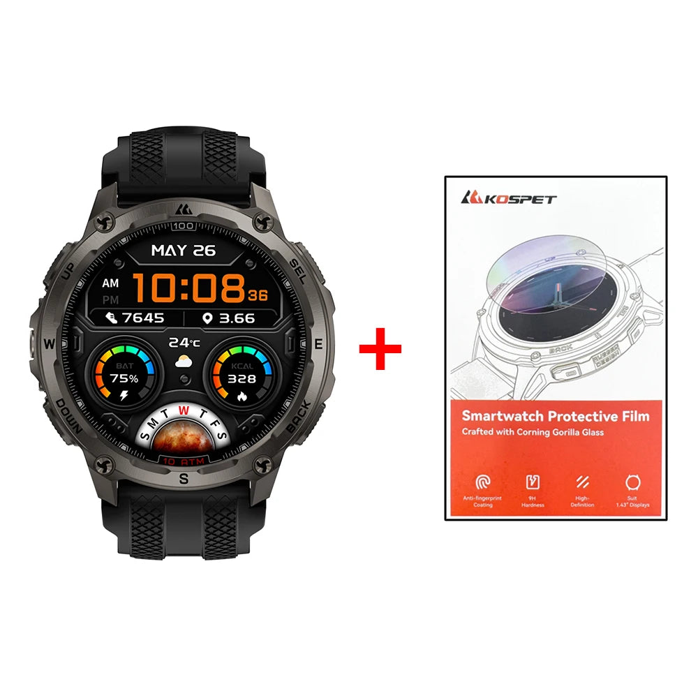 KOSPET Tank T4 Smart Watch for Men 6-Sat GPS Offline Maps 10ATM Waterproof Heart Rate Diving Skiing Hiking for Android iOS